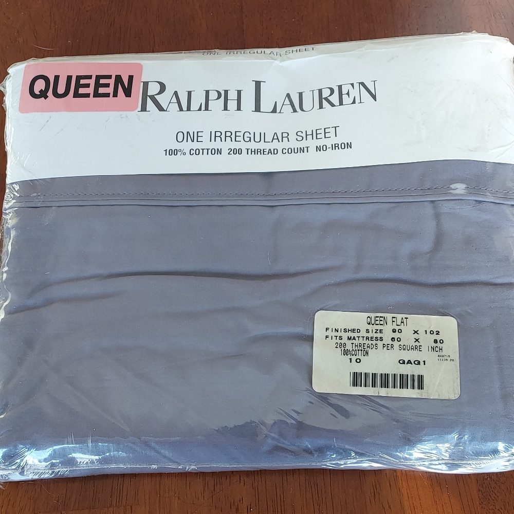 Ralph Lauren Gray 100% Cotton Irregular Queen Flat Sheet 200 Thread Sealed